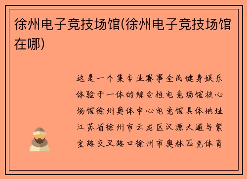 徐州电子竞技场馆(徐州电子竞技场馆在哪)